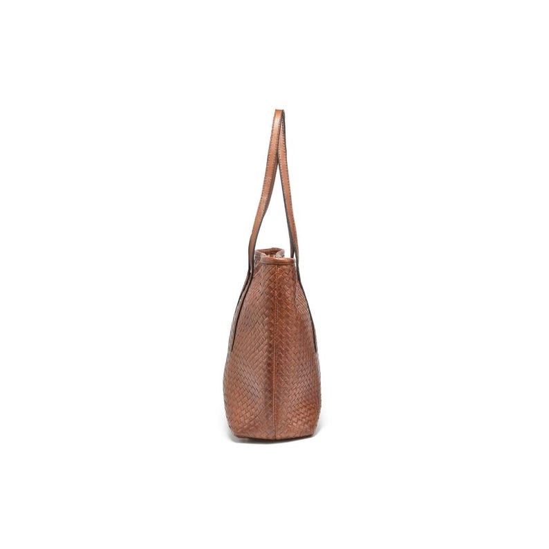 Handmade Woven Leather Tote Bag, Cognac Shoulder Purse, Michigan Crafted Design imagem 6