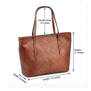 Handmade Woven Leather Tote Bag, Cognac Shoulder Purse, Michigan Crafted Design imagem 3