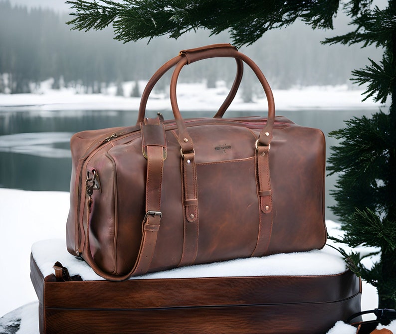 thumbnail image 2 of Full Grain Leather Duffel Bag Personalized Leather Weekender - Canada 2 of 12