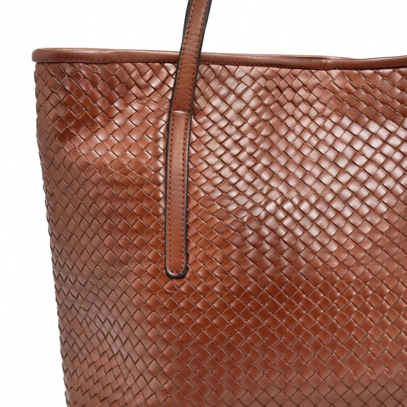 Handmade Woven Leather Tote Bag, Cognac Shoulder Purse, Michigan Crafted Design imagem 11