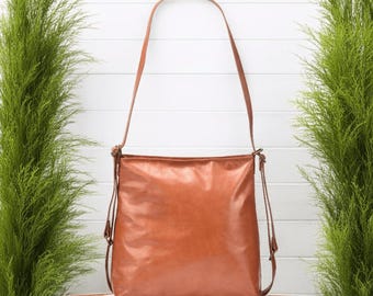 Tan Leather Convertible Backpack: Italian Full Grain Travel Bag