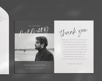 Minimal Funeral Thank You Card Template Canva | Funeral Service Thank You | Memorial Card Template | Funeral Favors | Celebration of Life