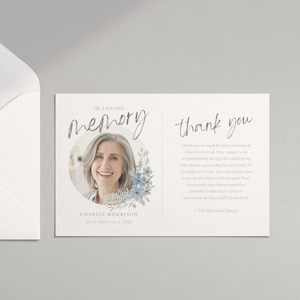 Floral Funeral Thank You Card Template Canva | Funeral Service Thank ...