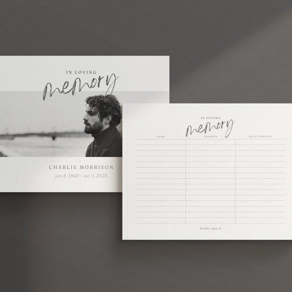 Minimal Funeral Guest Sign In Sheet Template | Canva Funeral Guest Book Insert Template | Funeral Sign In | Editable Memorial Guest Book