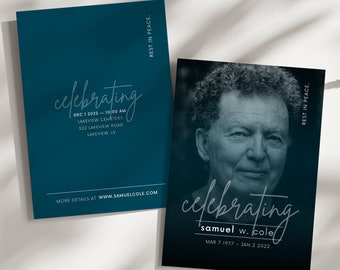 Funeral Program Template | Funeral Announcement | Obituary Template | Order of Service | Funeral Invitation | Royal Blue Funeral Template
