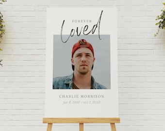 Minimalistische Beerdigung Poster Vorlage: Gedenkschild, Fototafel (Canva Files)