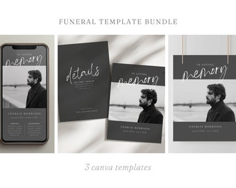 Minimal Funeral Bundle Canva | Memorial Package Templates | Celebration of Life Set | Funeral Program | Memorial Invitation | Evite | Poster