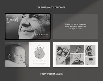 Funeral Slideshow Template | Memorial Service Slideshow Canva | Celebration of Life Presentation | Funeral Photo Tribute | Obituary Slides