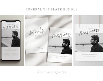 Minimal Funeral Bundle Canva | Memorial Package Templates | Celebration of Life Set | Funeral Program | Memorial Invitation | Evite | Poster