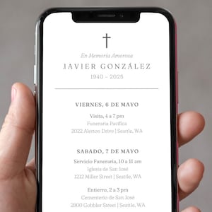 Spanish Funeral Electronic Invitation Template Canva | Text Only Funeral Service Invite | Memorial Evite | No Photo invite | Digital Program