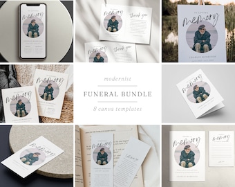 Modern Funeral Program Template Bundle: Memorial Service Canva Set