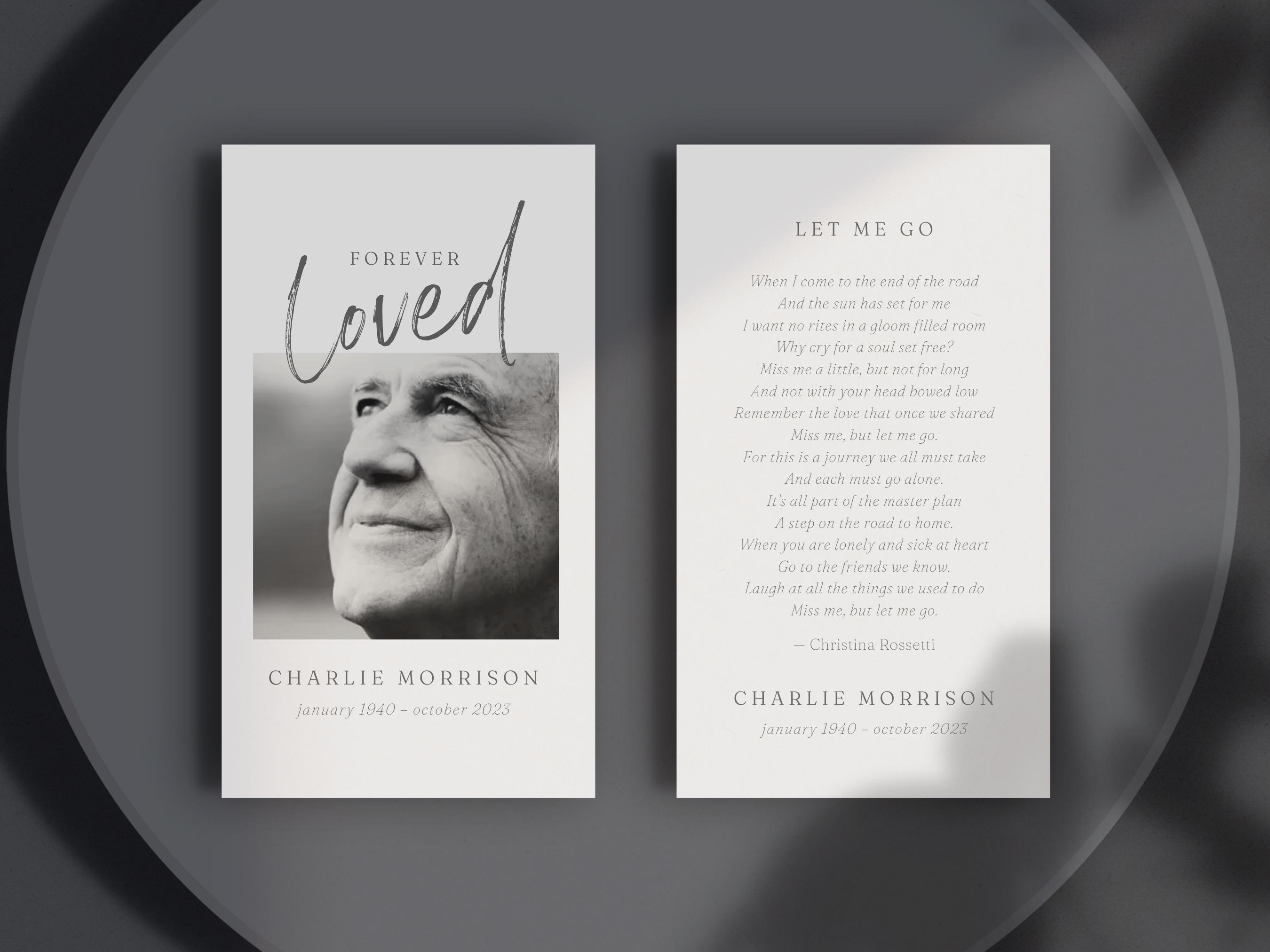 Memorial Prayer Cards Template |  Minimal Funeral Prayer Card | Obituary | Celebration Of Life | Funeral Cards | Funeral Poem