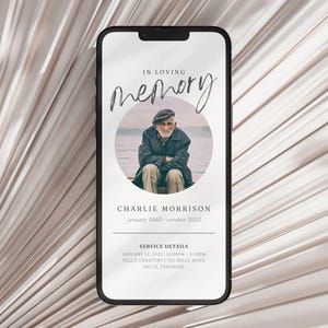 Digital Funeral Invite | Electronic Invitation Template | Memorial Service Evite | Celebration of Life | Text Message Invite | Smartphone