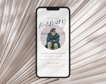 Minimalist Funeral Electronic Invitation Template: Memorial Service Evite (Canva File)