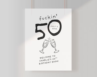 50th Birthday Welcome Sign Template: Minimalist Canva Design (18x24", 24x36")