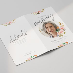 Pink Flowers Funeral Template | Funeral Template Peonies | Memorial Program | Obituary Template | Order of Service | Funeral Invite