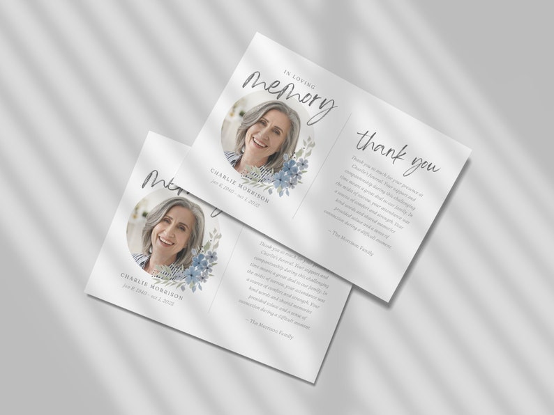 Floral Funeral Thank You Card Template Canva | Funeral Service Thank ...