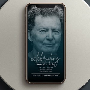 Blue Funeral Electronic Invitation Template Canva | Funeral Service Evite | Celebration of Life Invitation | Digital Message Funeral Invite