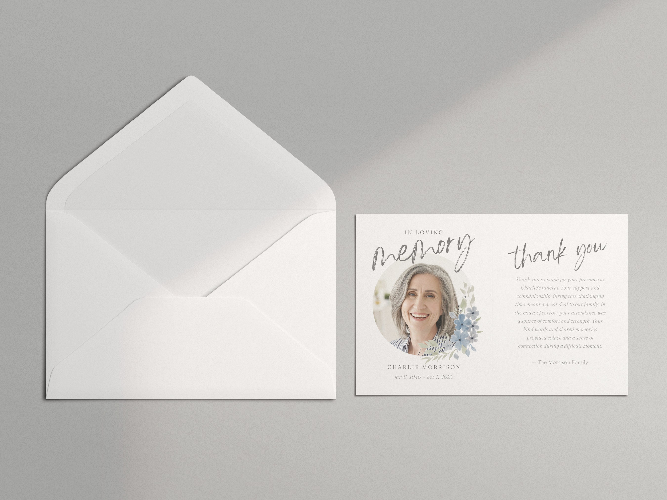 Floral Funeral Thank You Card Template Canva | Funeral Service Thank ...
