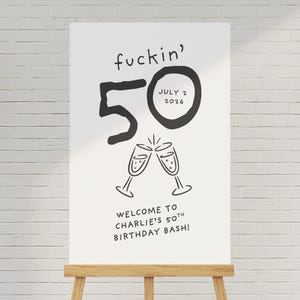 50th Birthday Welcome Sign Template: Minimalist Canva Design (18x24&quot;, 24x36&quot;)