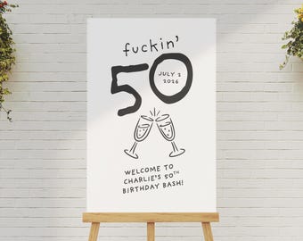 50th Birthday Welcome Sign Template: Minimalist Canva Design (18x24", 24x36")