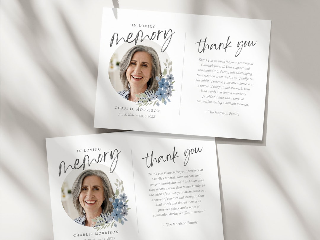 Floral Funeral Thank You Card Template Canva | Funeral Service Thank ...