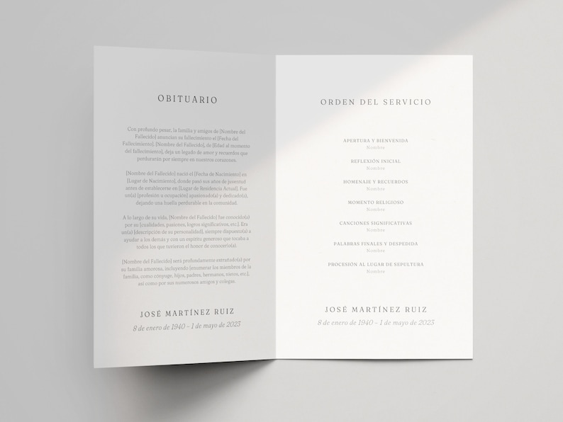 Spanish Funeral Program Template Funeral Program Canva for Man Spanish Funeral Program Template Funeral Program Canva for Man