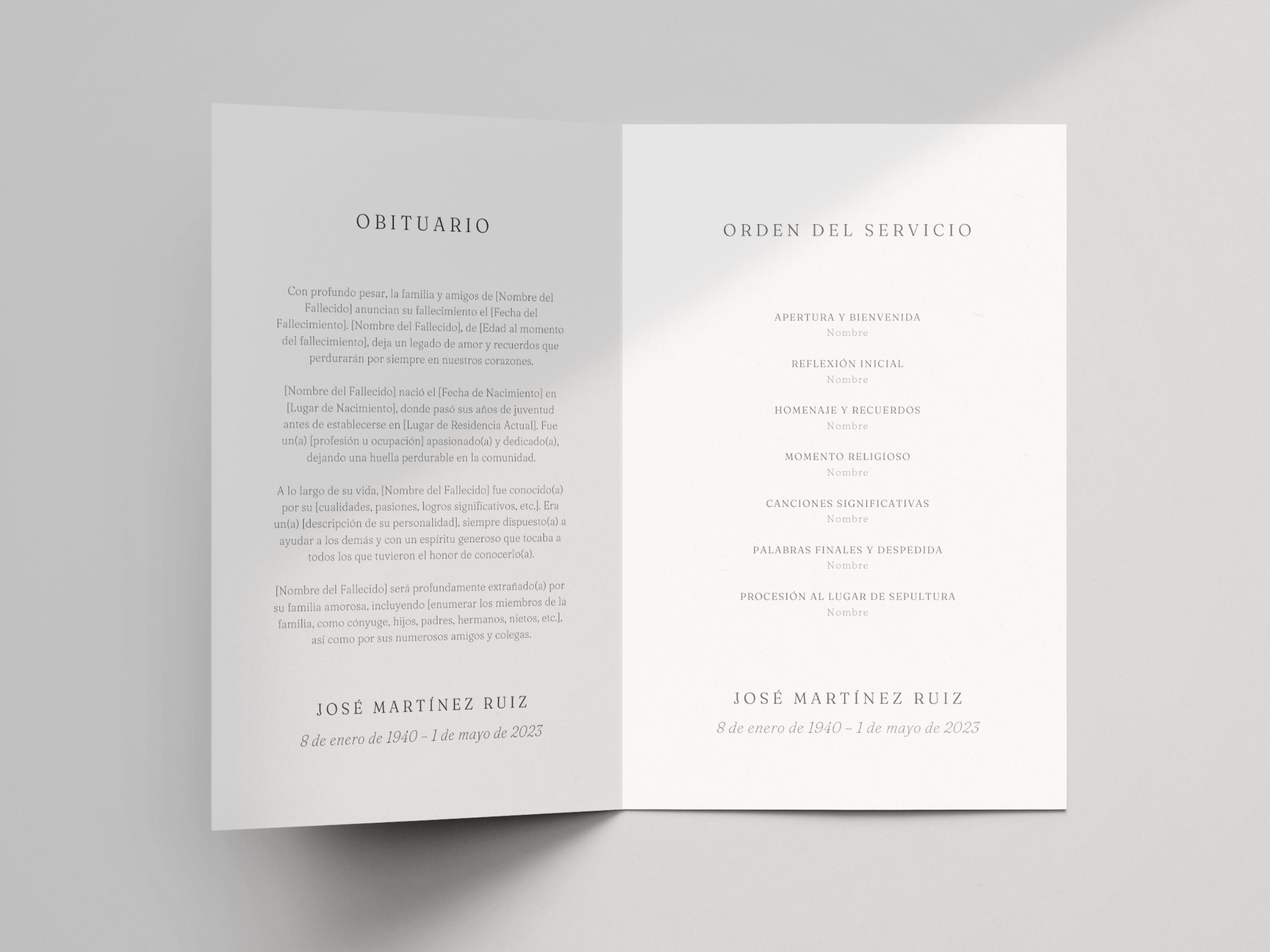 Spanish Funeral Program Template Funeral Program Canva for Man
