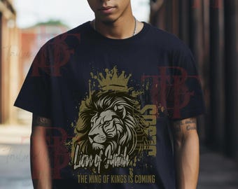 Jesus is King Lion of Judah King of Kings is Coming PNG SVG Christian Digital Download Bible Verse Sublimation File Faith-Based Shirt Design