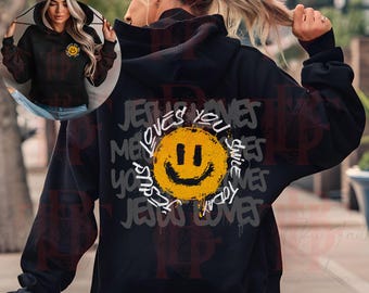 Jesus Loves You Smiley Face PNG | Christian Digital Download T-Shirt Design | Faith Graphic for Light & Dark Apparel | Pocket + Main Design