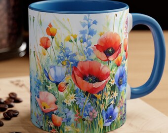Wildflower Coffee Mug Floral Design Ceramic Cup Vintage Botanical Tea Cup Garden Lover Gift Cottagecore Mug Boho Wildflowers Gift for Her