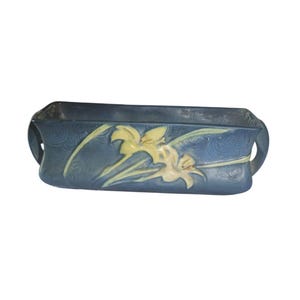 Roseville Zephyr Lily Blue Ceramic Window Box Planter Vintage 1940s READ
