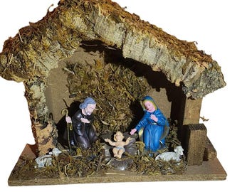 Presepe italiano vintage con figure fisse e stabili, realizzato in Italia
