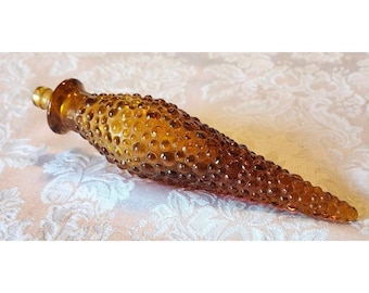 Vintage Empoli Amber Hobnail Glass Genie Bottle  Decanter Stopper