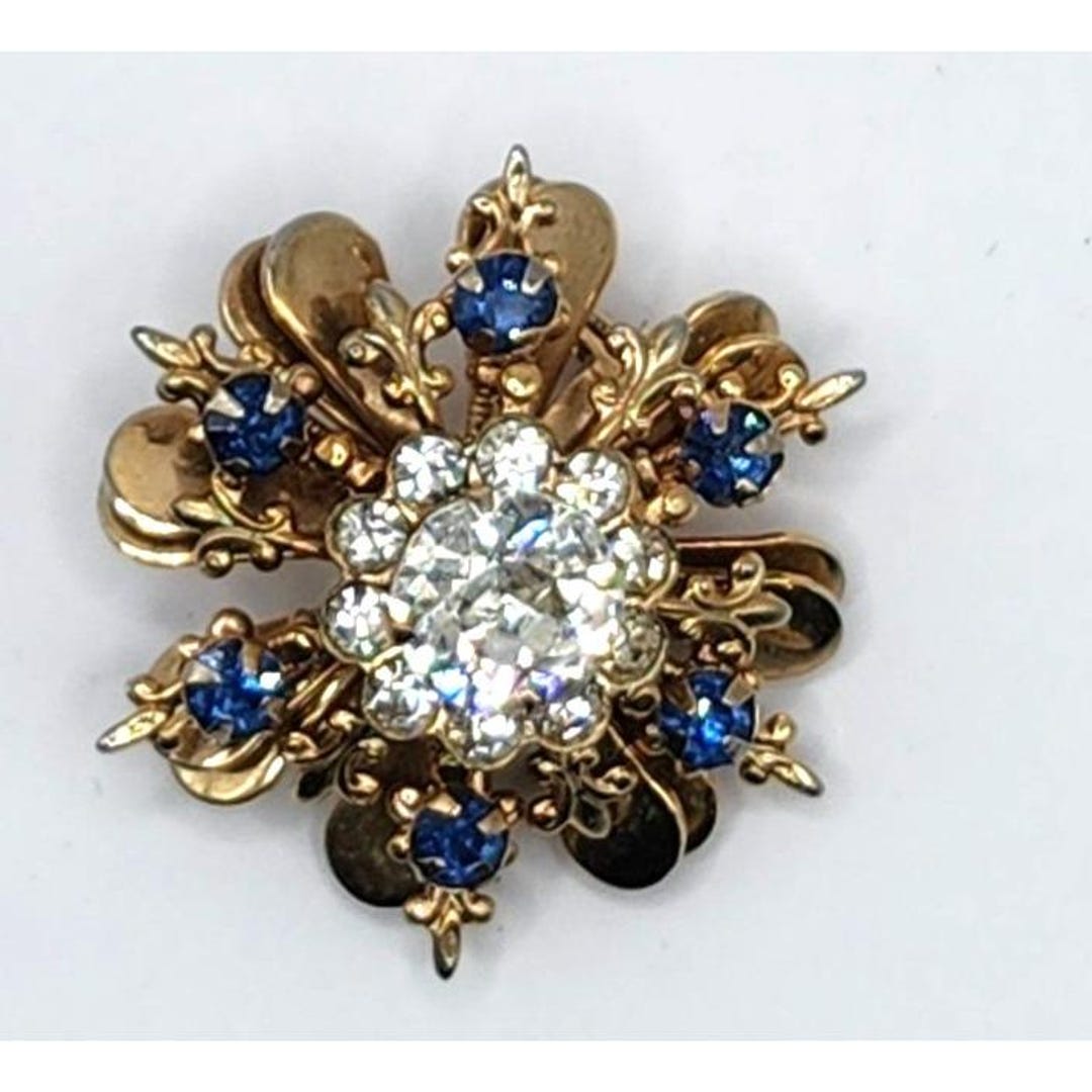 Star Pin Rcm Vintage Atomic Star Pin W/ Clear & Blue Rhinestones Multi-layered ...