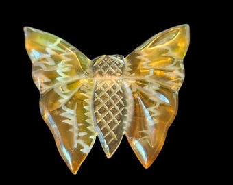 Vintage Lucite Yellow & White Butterfly Brooch Hippie 1970s