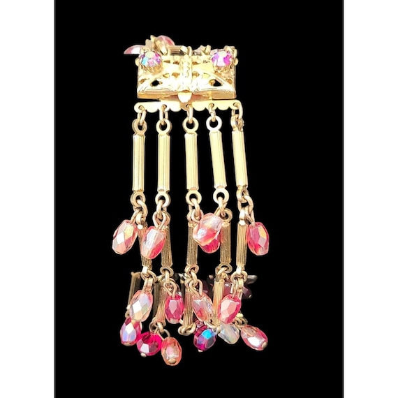 Vintage Gold Tone Bracelet  Dangling Watermelon Gold Tone Tube Beads