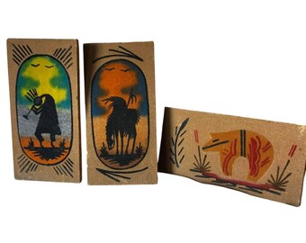 Navajo Sand Art Tiles Kokopelli Bear End Of Trail Vintage Southwestern Decor