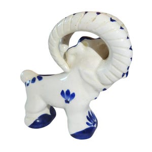 Vintage Mexican Ceramic Pottery Ram Blue &White Floral Design
