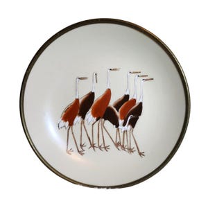 Hand-Painted Japanese Porcelain Plate With Cranes & Brass-Clad Reverse Antique Décor