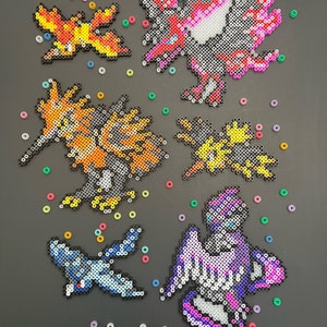 Legendary Characters (Articuno | Moltres | Zapdos) Inspired Perler Beads for Raves, Music Festivals