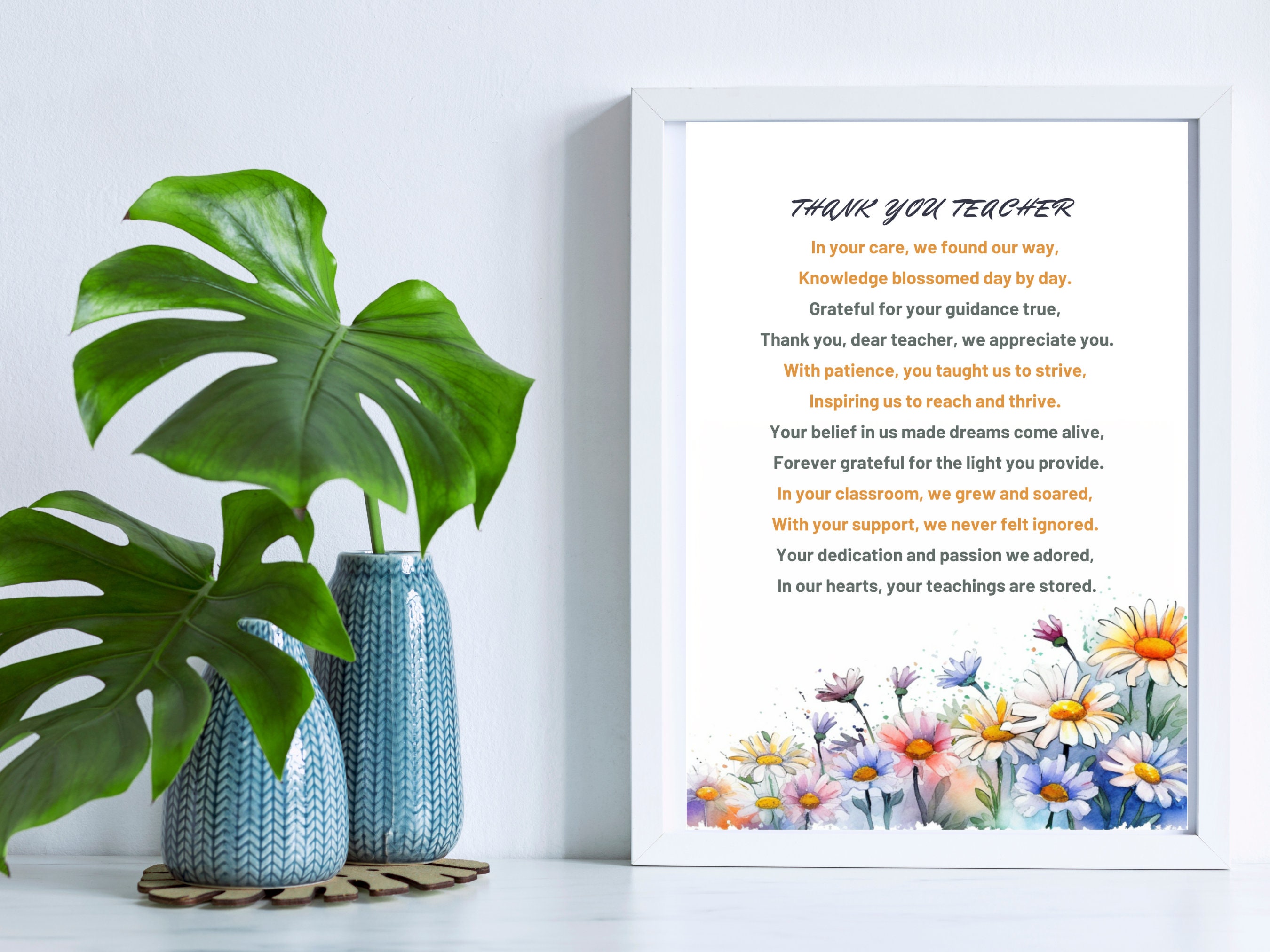 Thank You Teacher Poem Digital Download for Teacher Appreciation ...