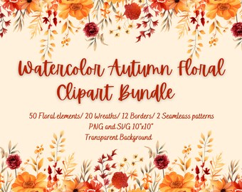 Clipart floreale acquerello, fiori autunnali, download digitale, PNG autunnale, SVG autunnale, autunno acquerello, clipart autunnale, floreale autunnale, clipart matrimonio