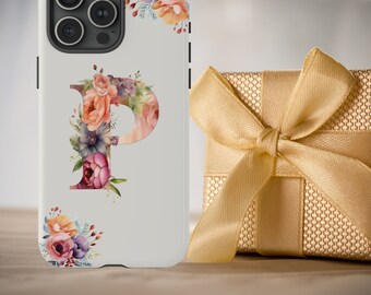 Letter P Boho IPhone Case, Floral IPhone 15 Pro Max Case, S23 Ultra Case, Pixel 7 Case, Pixel 6 Cell Phone Case, Large Monogram Phone Case