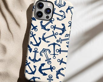 Funda de teléfono con ancla azul marino para iPhone 16, 15, 14, 13, S24, S23, elegante funda para amantes del mar, estética náutica para Pixel 9Pro XL,8