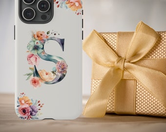 Letter S Boho IPhone Case, Floral IPhone 15 Pro Max Case, S23 Ultra Case, Pixel 7 Case, Pixel 6 Cell Phone Case, Large Monogram Phone Case