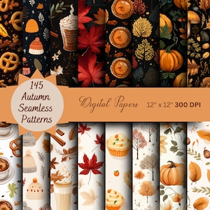 Autumn Digital Paper Seamless, Fall Digital Paper, Fall Seamless Patterns, Pumpkin Patterns, Fall Background Autumn, Scrapbook Paper