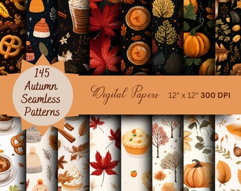 Autumn Seamless Digital Paper, Fall Patterns (PNG Files)
