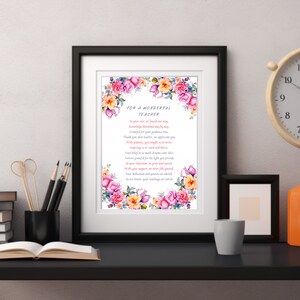 Wonderful Teacher Thank You Poem Digital Download For Teacher Appreciation Printable End Of Teaching Year Present Teachers Day Wall Art Gift