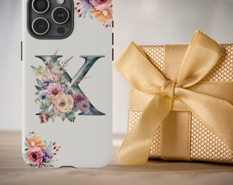 Letter X Boho IPhone Case, Floral IPhone 15 Pro Max Case, S23 Ultra Case, Pixel 7 Case, Pixel 6 Cell Phone Case, Large Monogram Phone Case